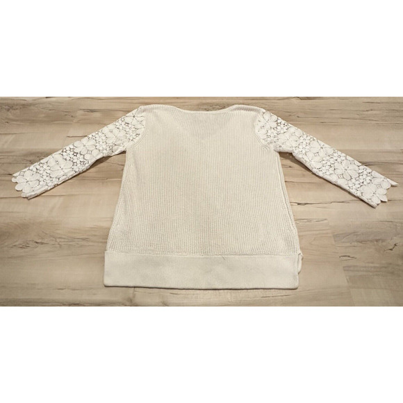 ella moss xs sweater knit v neck lace sleeves hi lo hem cream - Picture 2 of 9